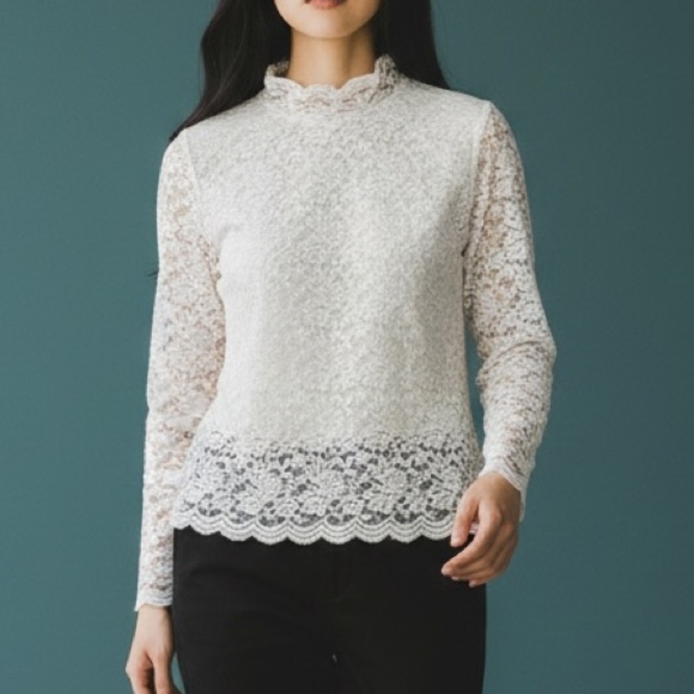 Winter white Lace Turtleneck Victorian Women’s Y2K M L Coldwater Creek fairycore